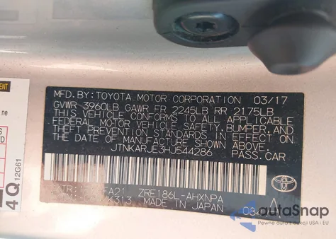 2017 Toyota Corolla Im z USA, uszkodzony, nr VIN JTNKARJE3HJ544286